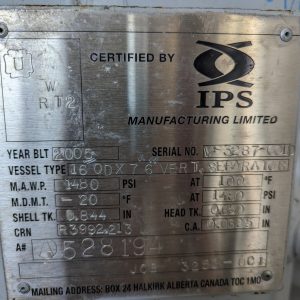 16" x 7'6" 1440 psi Sweet Separator